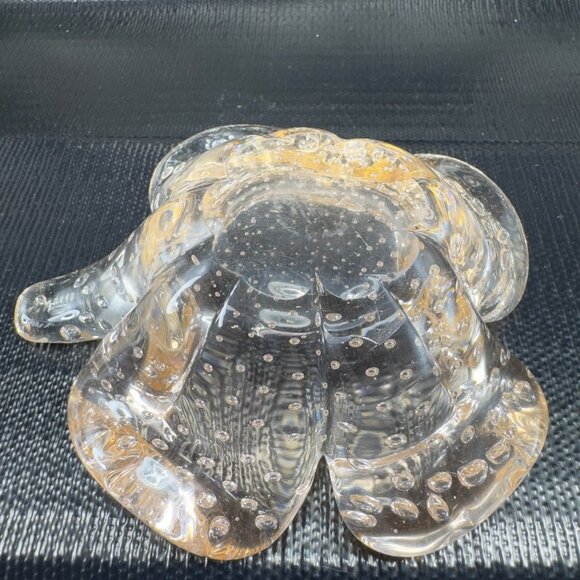 Murano Art Glass Controlled Bubbles Light Pink Leaf Clover Heavy Dish Bowl VTG - Picture 11 of 13